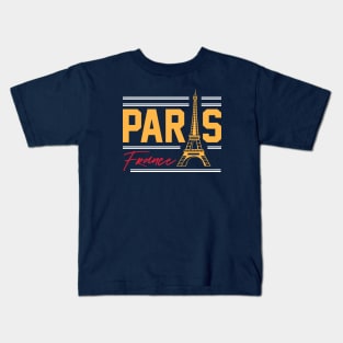 Retro Paris Eiffel Tower Word Art Vintage France Kids T-Shirt